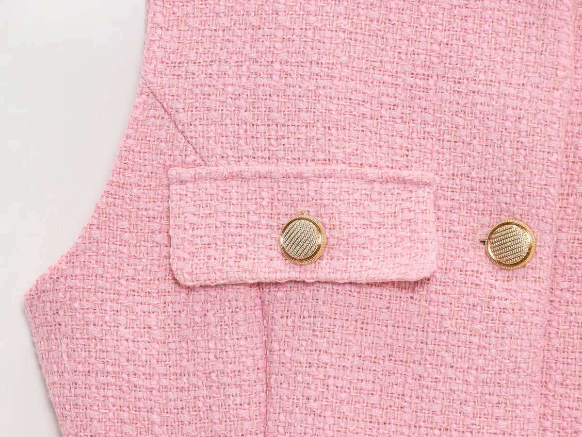 Chaleco de tweed con cinturón sin mangas