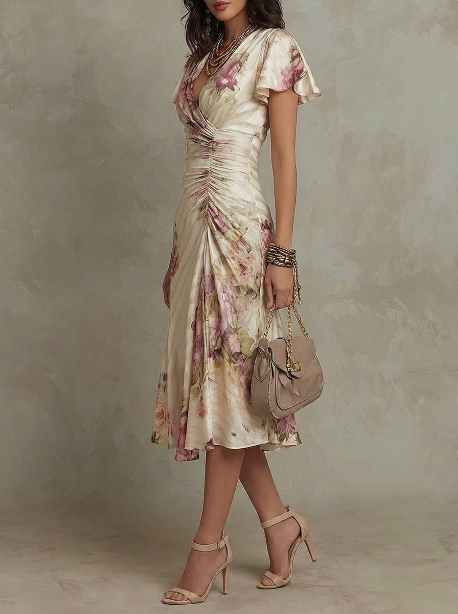 Alba | Vestido midi satinado floral - OSMARA Fashion - vista 2