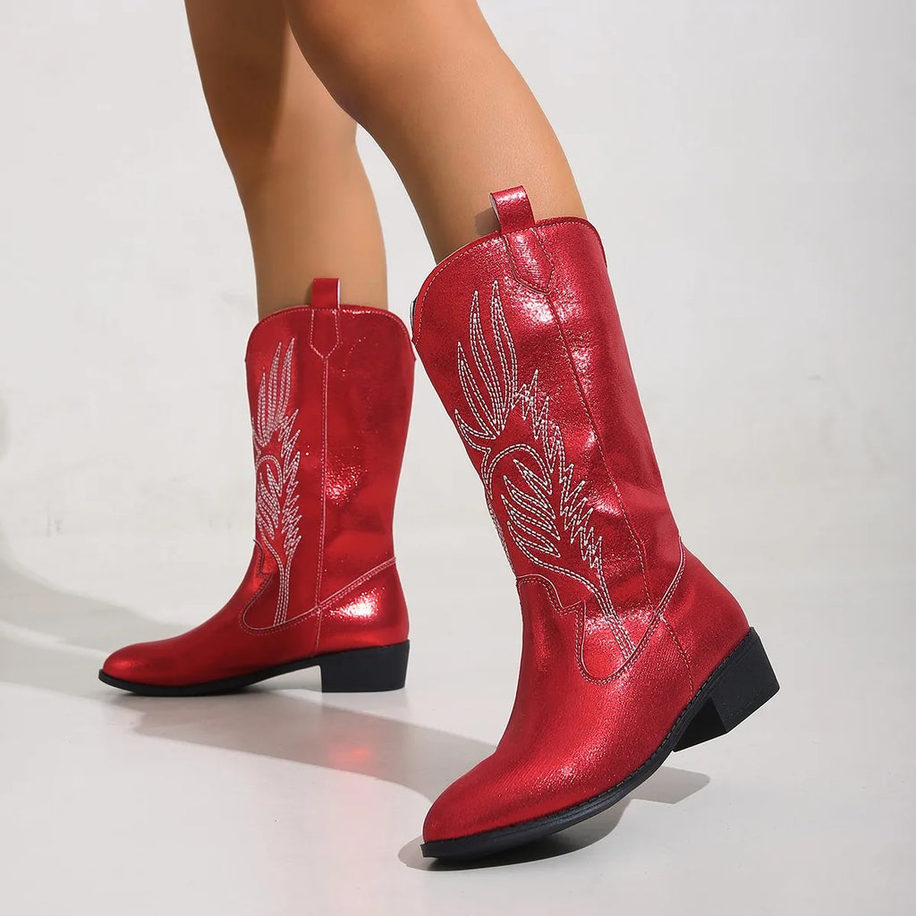 Genoveva - Bota Campera Media Caña Elegante y Brillante de Tacón