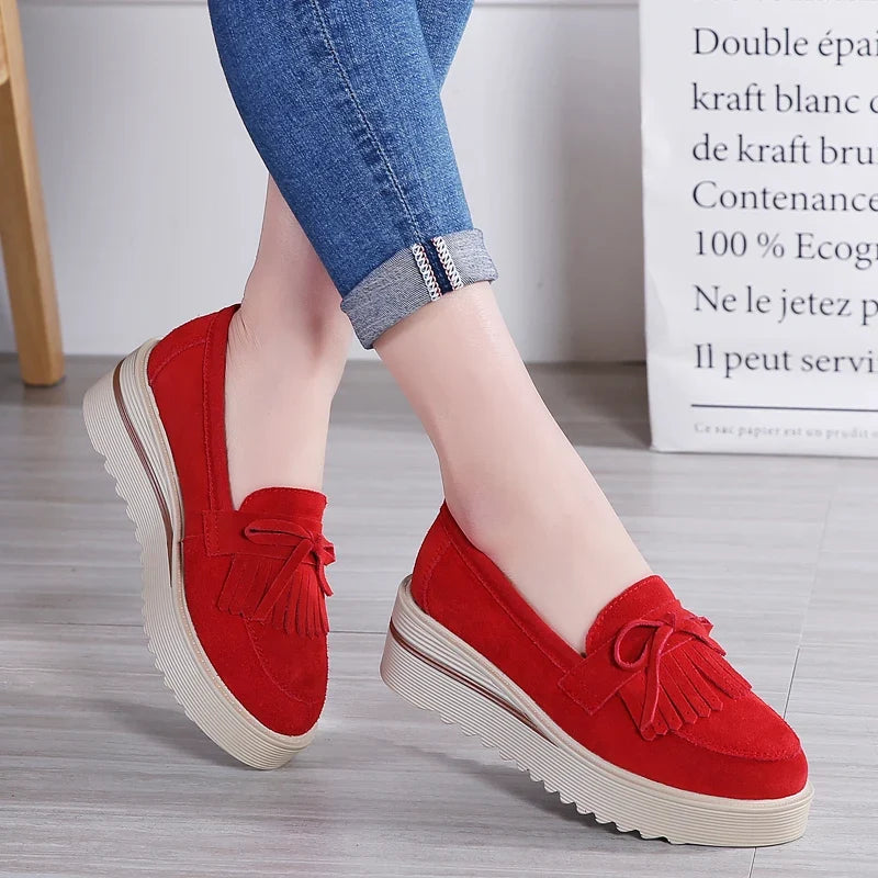 Soly - Mocasín de Cuña Mujer de Ante de Flecos