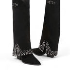 Ema - Bota Campera Larga de Tacón y Remaches y Strass