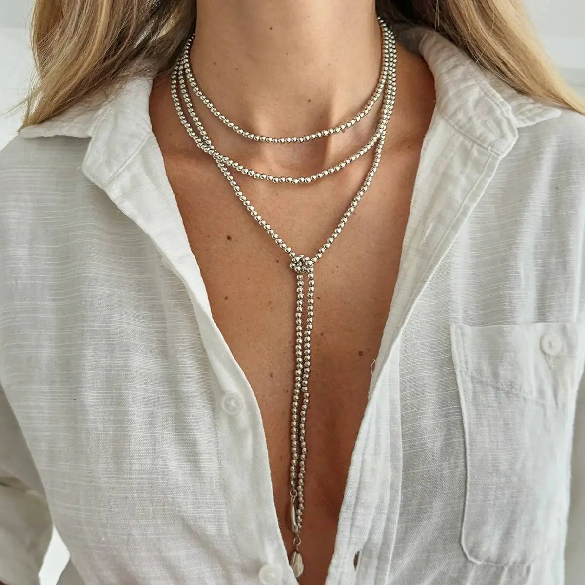 Collar con colgante de corazón y cadena de cuentas Vintage para mujer