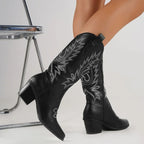 Dyna - Bota Campera Elegante de Tacón con Bordados para Mujer