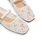 Élina - Sandalia Bailarina Plana Mujer Encaje Floral Elegante