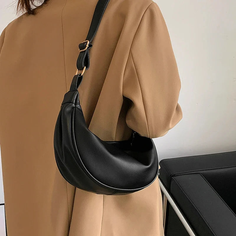 JENNY - Bolso Bandolera Media Luna de Lujo en Piel Lisa