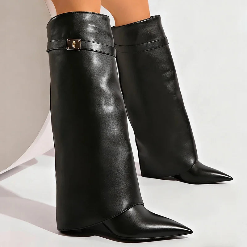 Elin - Bota Alta Negra de Piel de Punta Fina