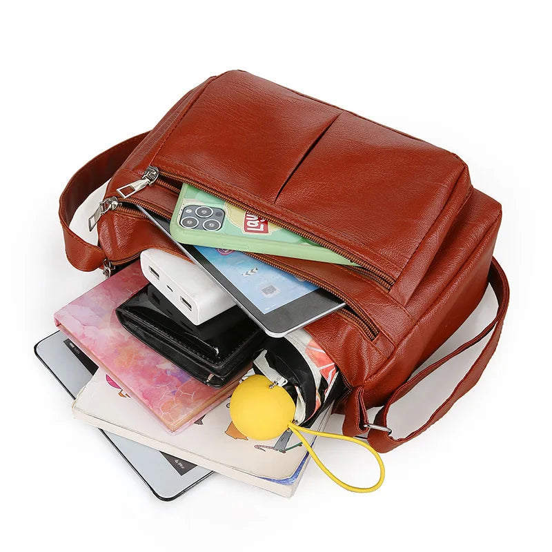 ANIA - Bolso de Piel Multibolsillos con Bandolera