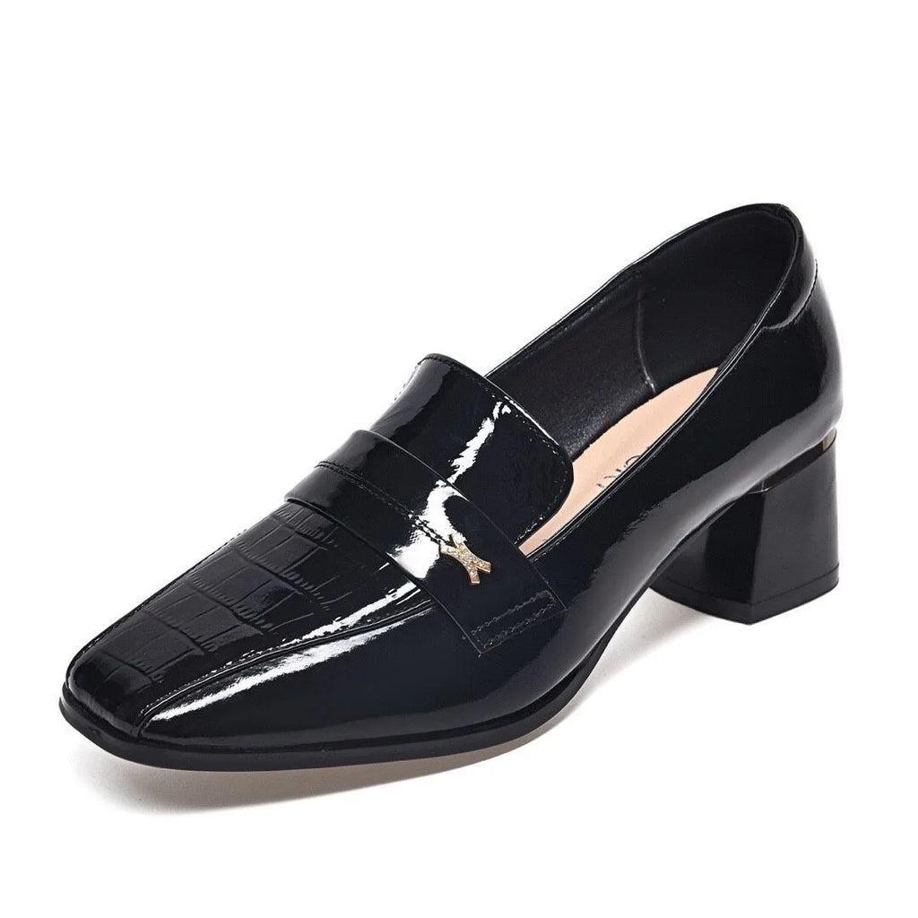 Mesmev - Mocasín de Tacón Ancho Mujer