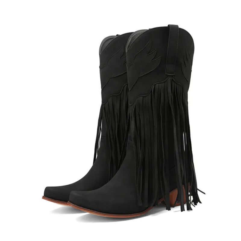 Rebecca - Bota Campera Media Caña de Flecos Largos de Ante