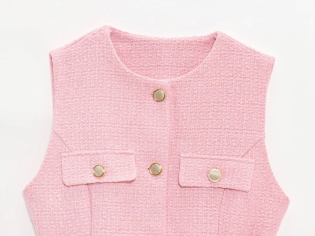 Chaleco de tweed con cinturón sin mangas