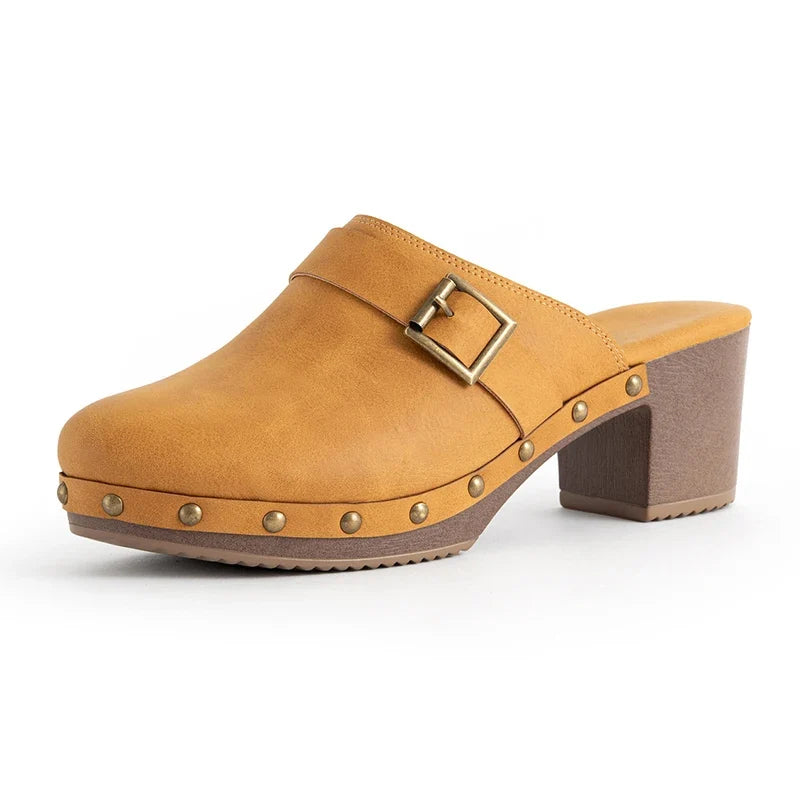 Kalyss - Zueco Mujer Tacón Madera Vintage