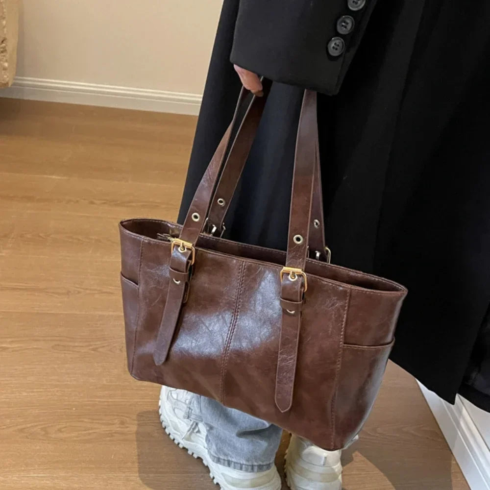JAEWO - Retro Leather Basket Bag