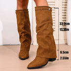 Carme - Bota Campera Larga de Tela de Dobladillo