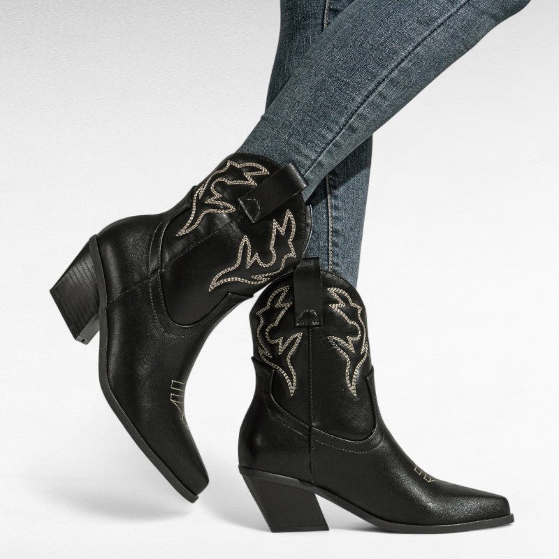 Lysa - Bota Campera Baja Mujer de Tacón Estilo Cowboy