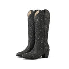 Gaby - Bota Campera Cowboy Retro con Cristales Brillantes para Mujer