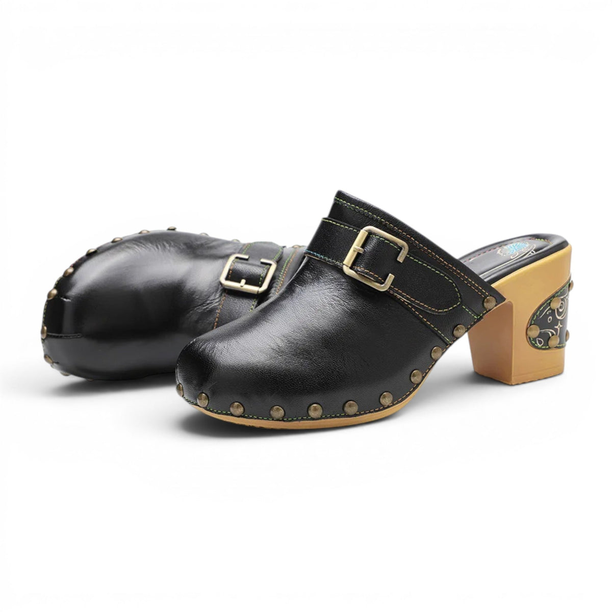 Calysta - Zueco Mujer Hebilla Metálica Chic Vintage