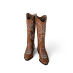 Ivya - Bota Campera Mujer Marrón de Tacón con Bordados