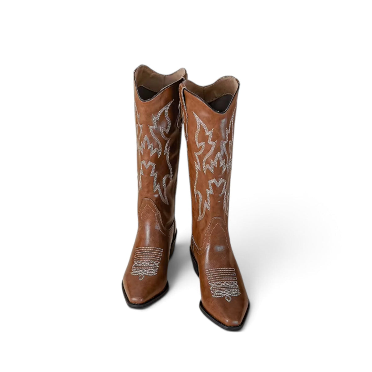 Ivya - Bota Campera Mujer Marrón de Tacón con Bordados