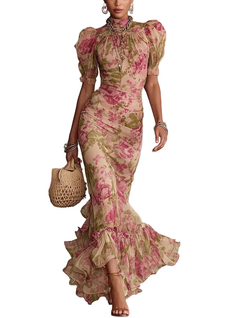 Valentina | Robe longue fleurie à manches bouffantes qui fait craquer au premier regard