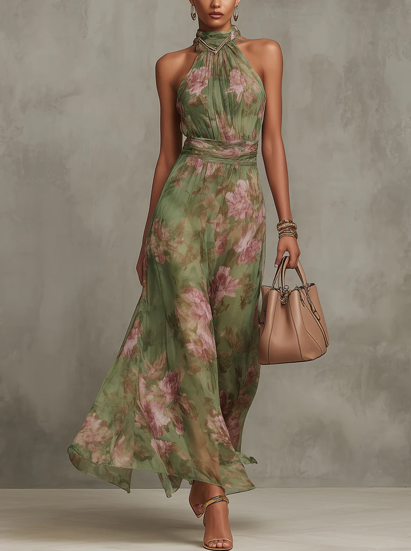 Serena | Robe longue fleurie fluide et élégante qui flatte la silhouette