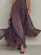 Florbela | Robe longue en mousseline de soie violette à dentelle et décolleté goutte vintage