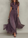 Florbela | Robe longue en mousseline de soie violette à dentelle et décolleté goutte vintage