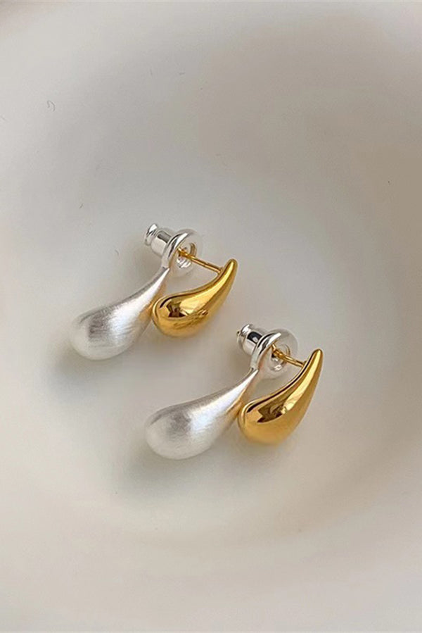 Pendientes de Botón en Forma de Lágrima Bicolor Estilo Francés