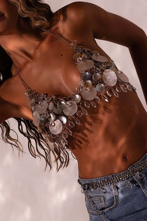 Collar Cadena de Pecho con Lentejuelas Estilo Halter