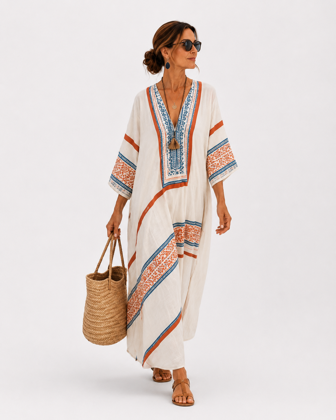Caftán Amira Blanco Étnico - OSMARA Fashion