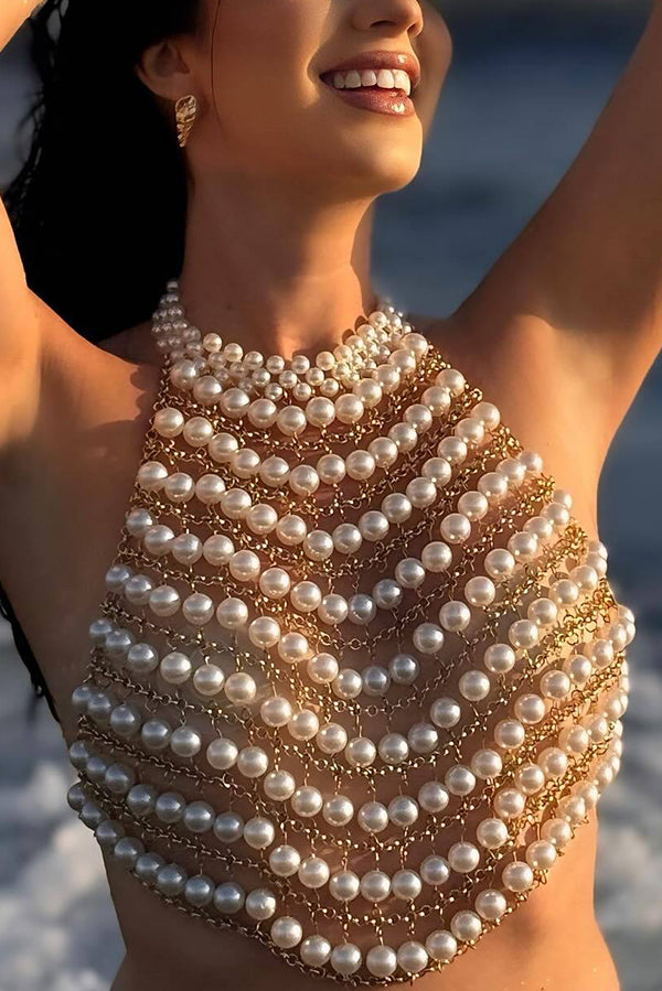 Collar de Cuerpo con Perlas Estilo Playa Festival
