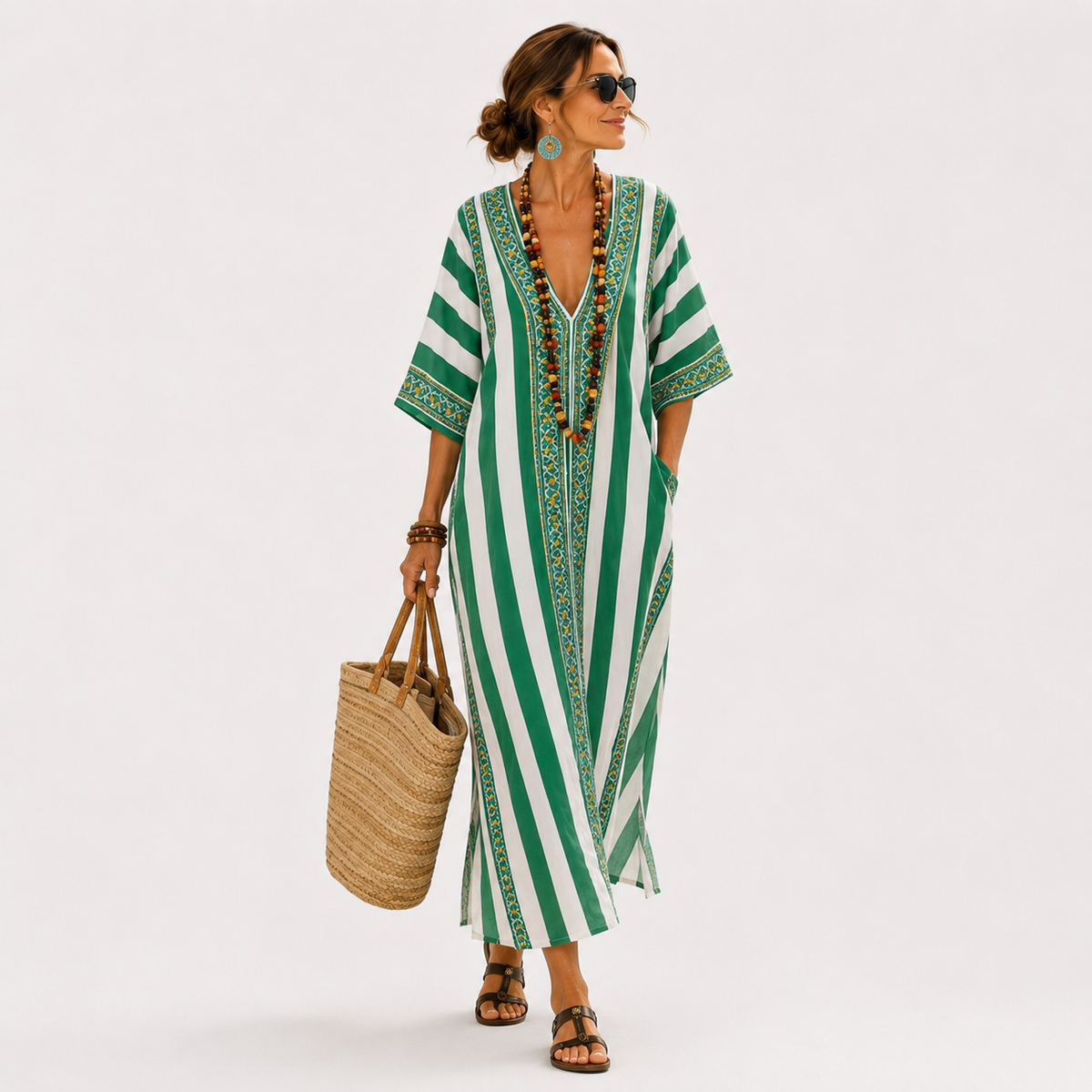 Caftán Zoé Verde Rayas - OSMARA Fashion