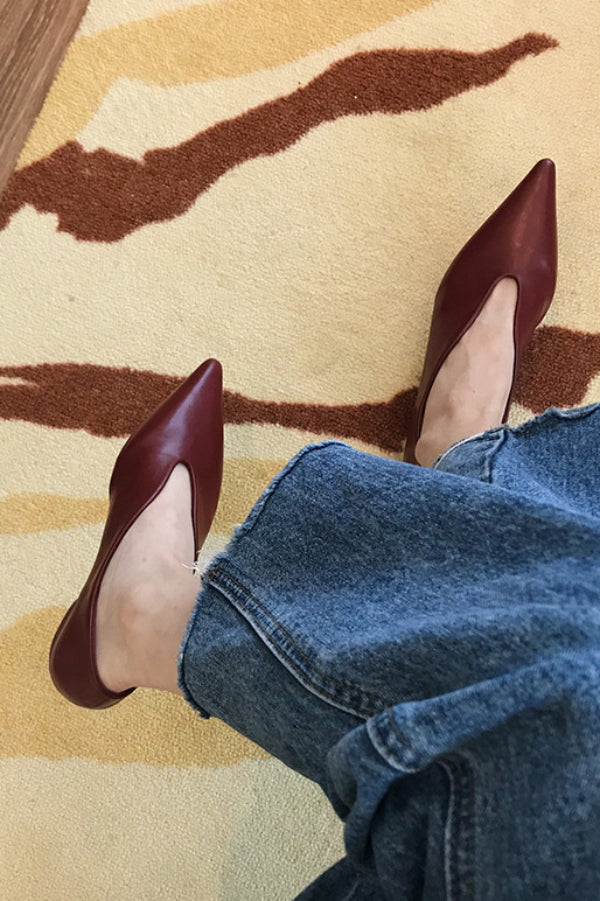 Zapatos Planos Retro de Puntera Fina y Escote Bajo