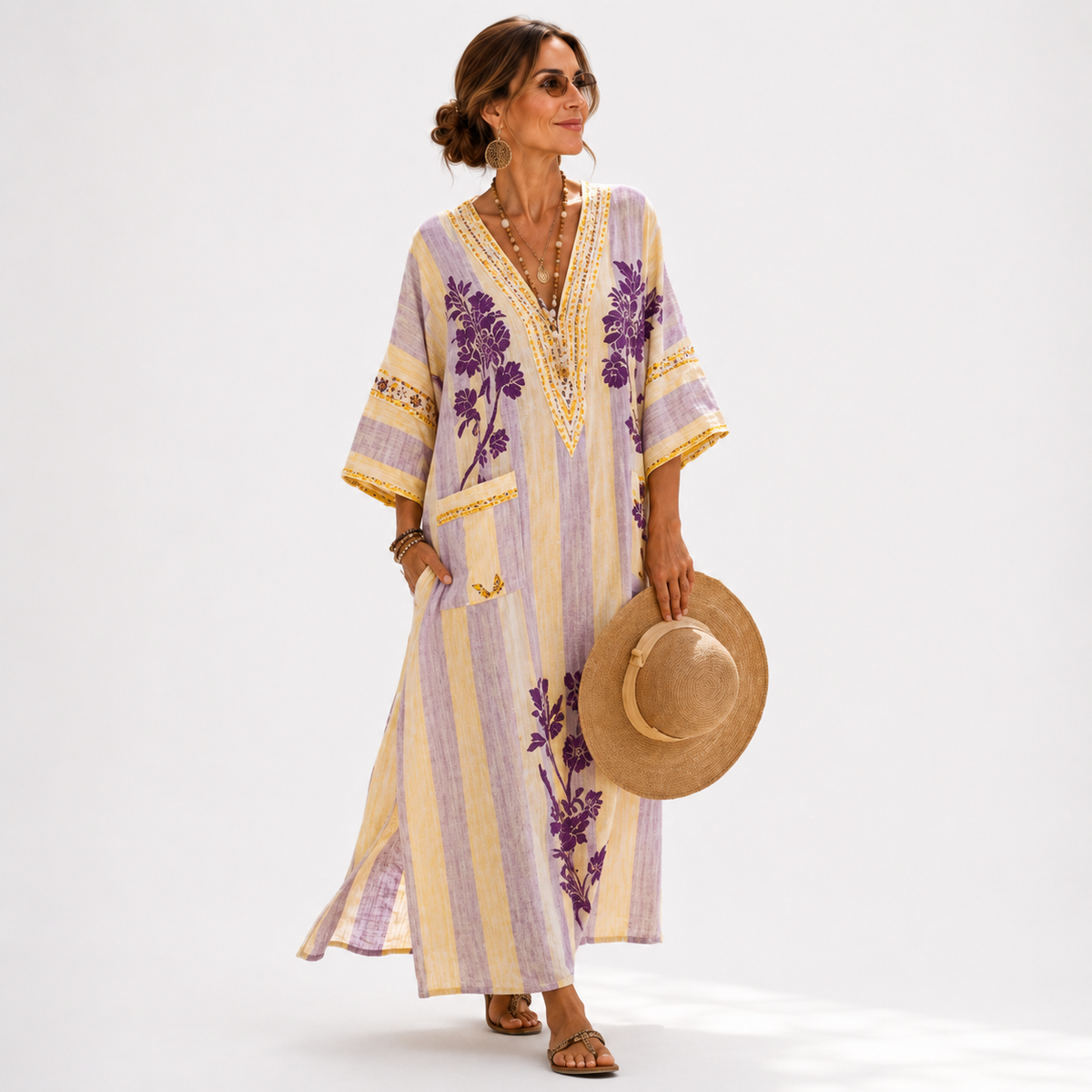 Caftán Sofía Lila Floral - OSMARA Fashion