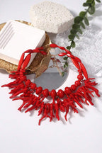 Set de Dos Piezas Collar de Coral Rojo Bohemio