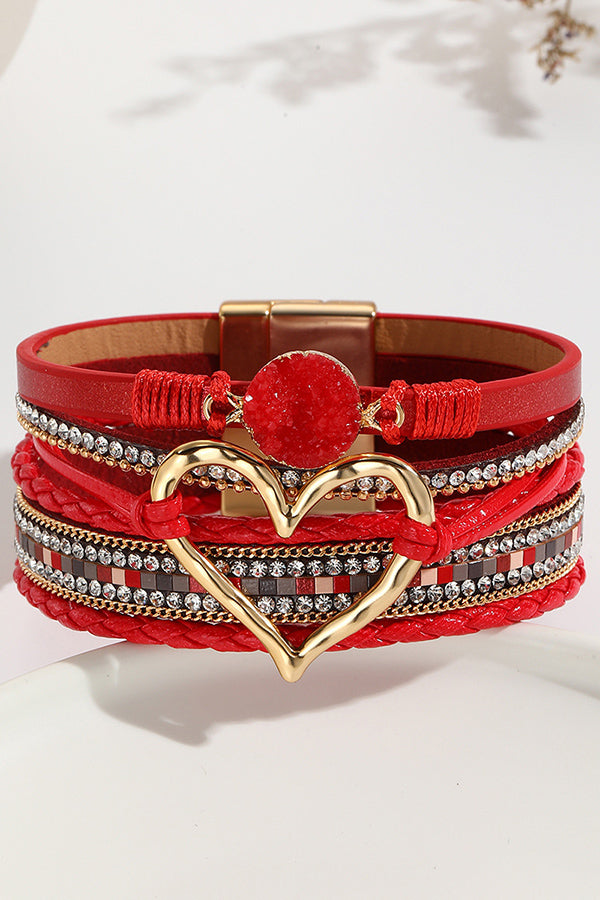Pulsera Bohemia de Cordón de Piel con Piedra Bruta en Forma de Corazón