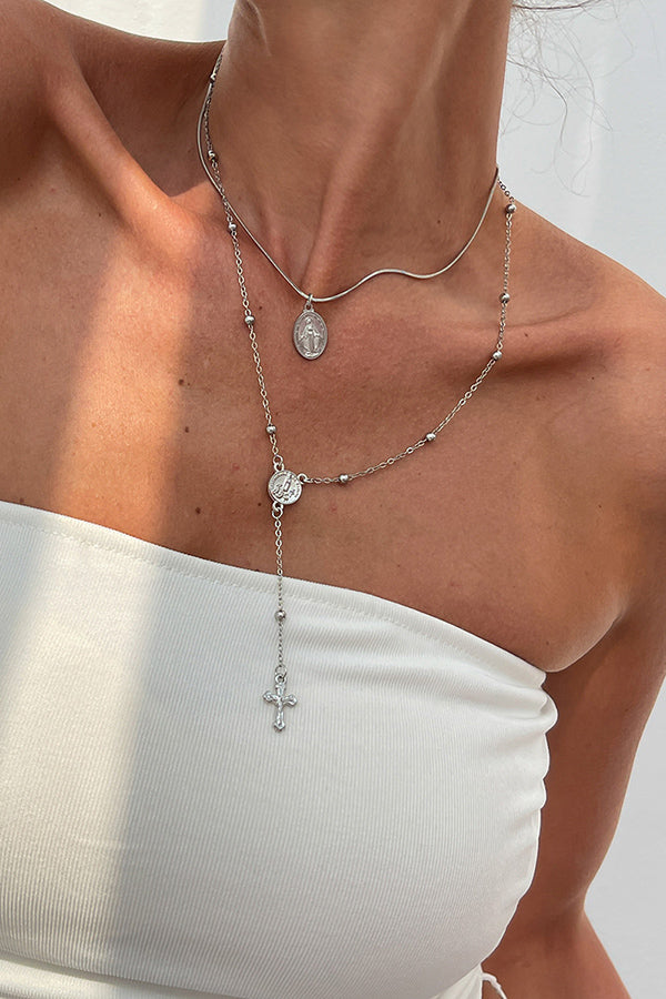 Collar de Varias Capas con Cadena de Cruz y Diamantes