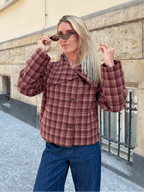 Abrigo Jane de paño con cuello mao y estampado de cuadros