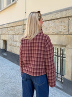 Abrigo Jane de paño con cuello mao y estampado de cuadros
