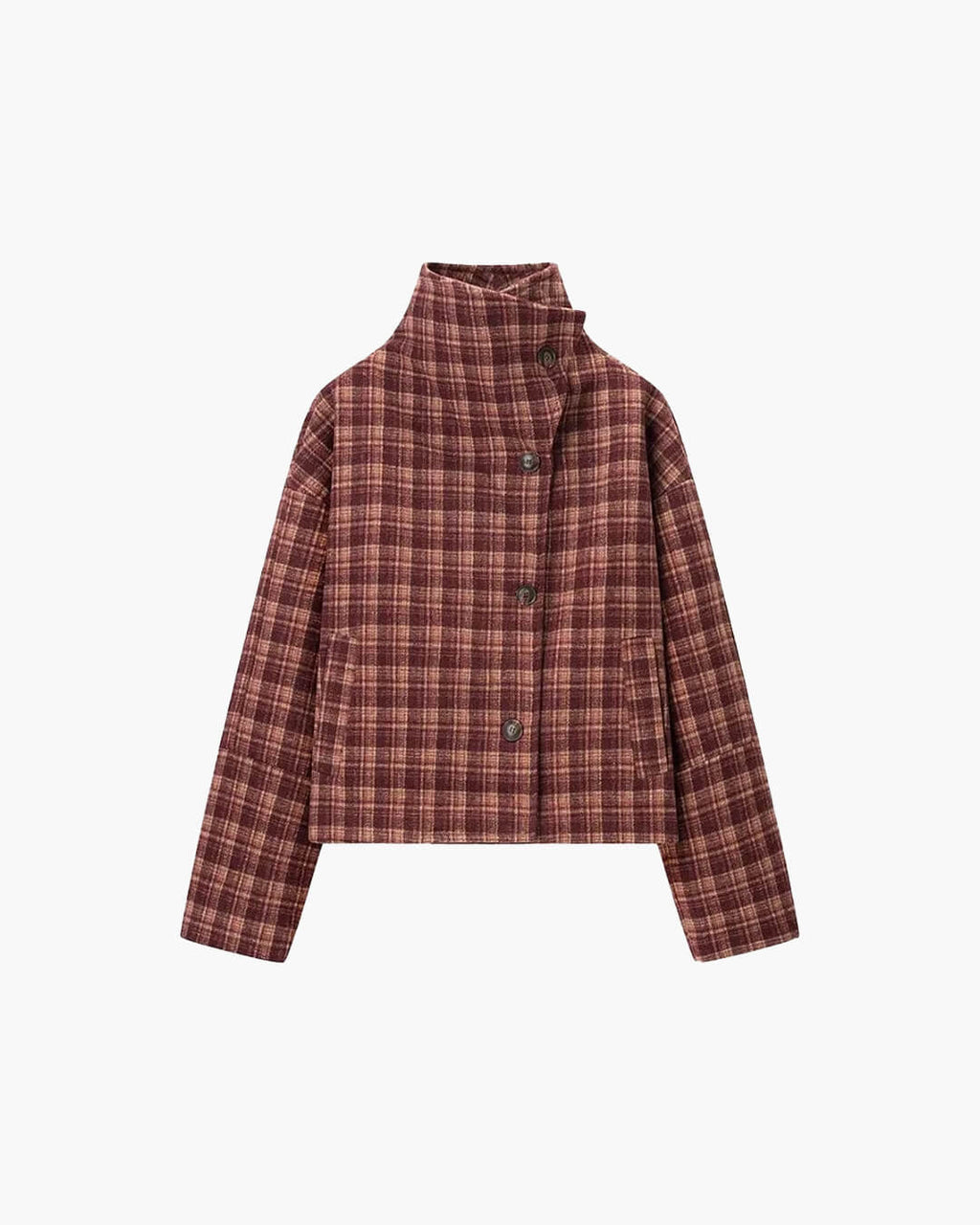 Abrigo Jane de paño con cuello mao y estampado de cuadros
