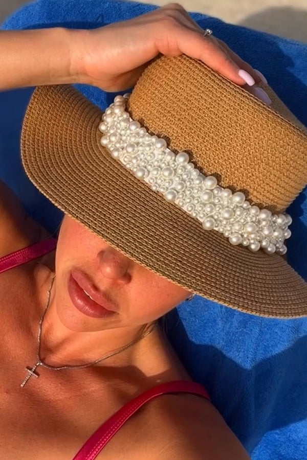 Sombrero de Playa Decorado con Perlas