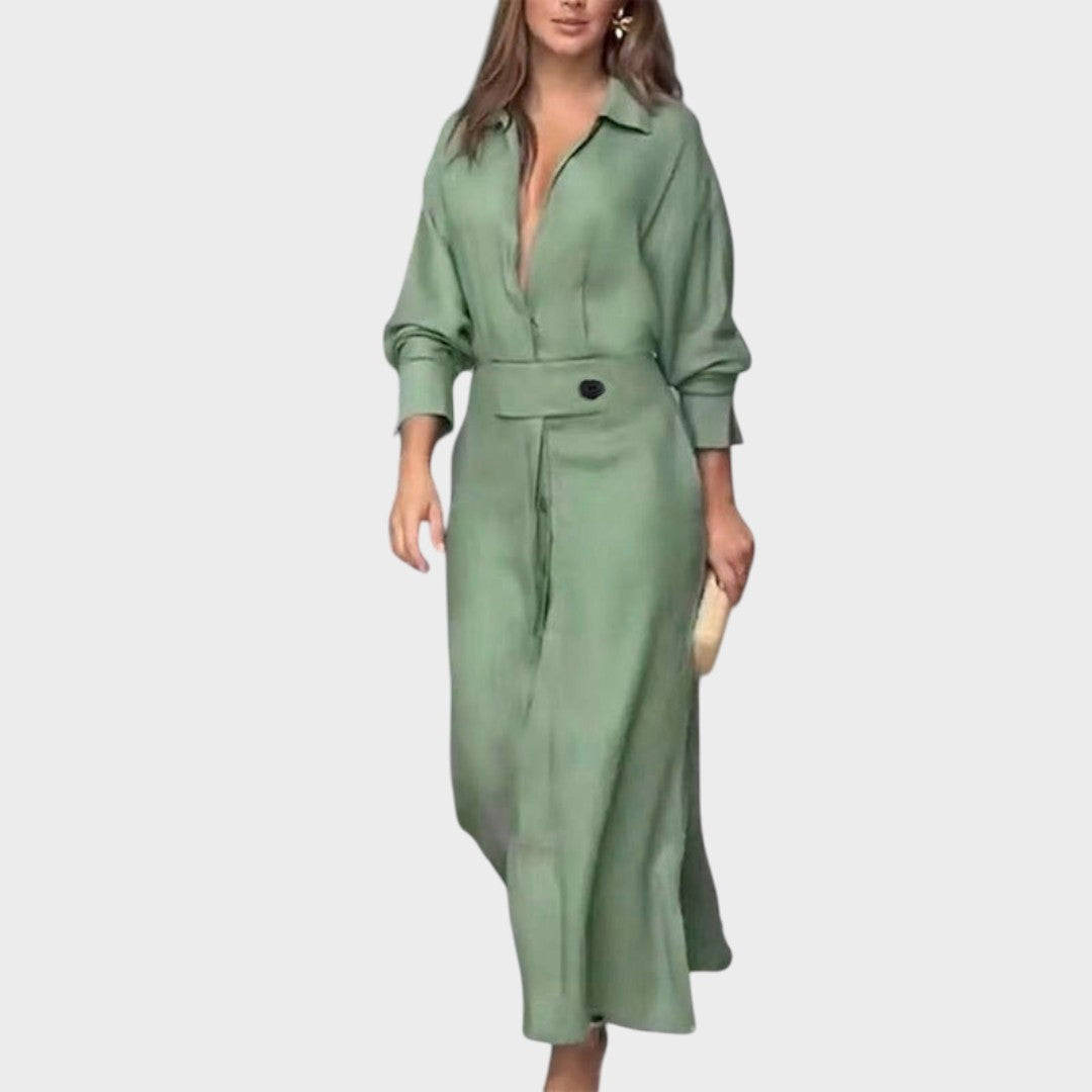 Jeanette | Long Linen Dress With V-Neck