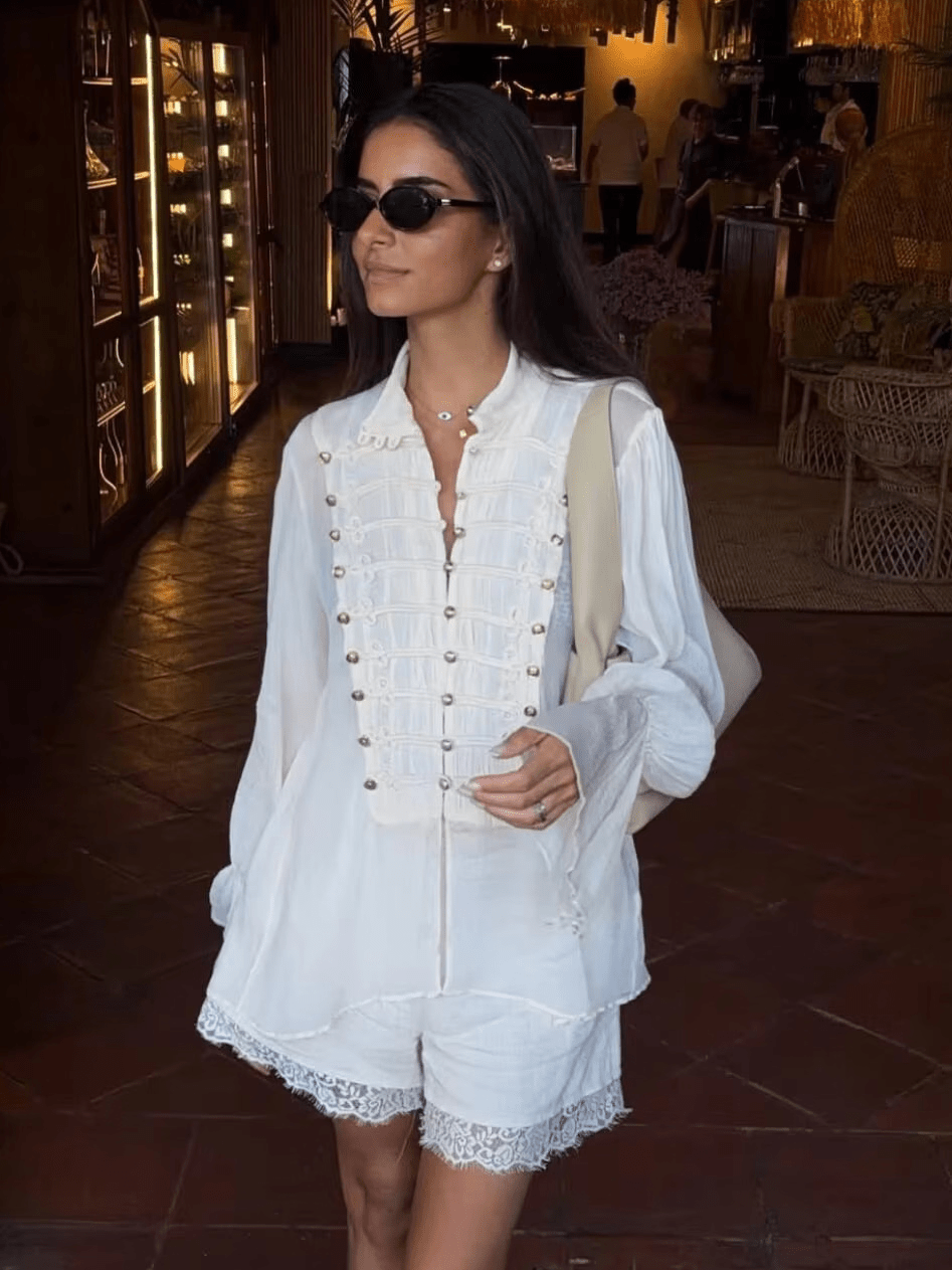 Amelie Blusa Vintage de Gasa con Cuello Alto