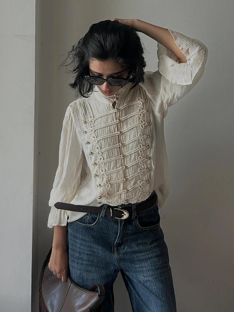 Amelie Blusa Vintage de Gasa con Cuello Alto