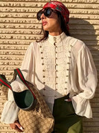 Amelie Blusa Vintage de Gasa con Cuello Alto