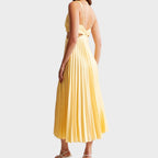 Noa | Pleated V-Neck Long Yellow Dress