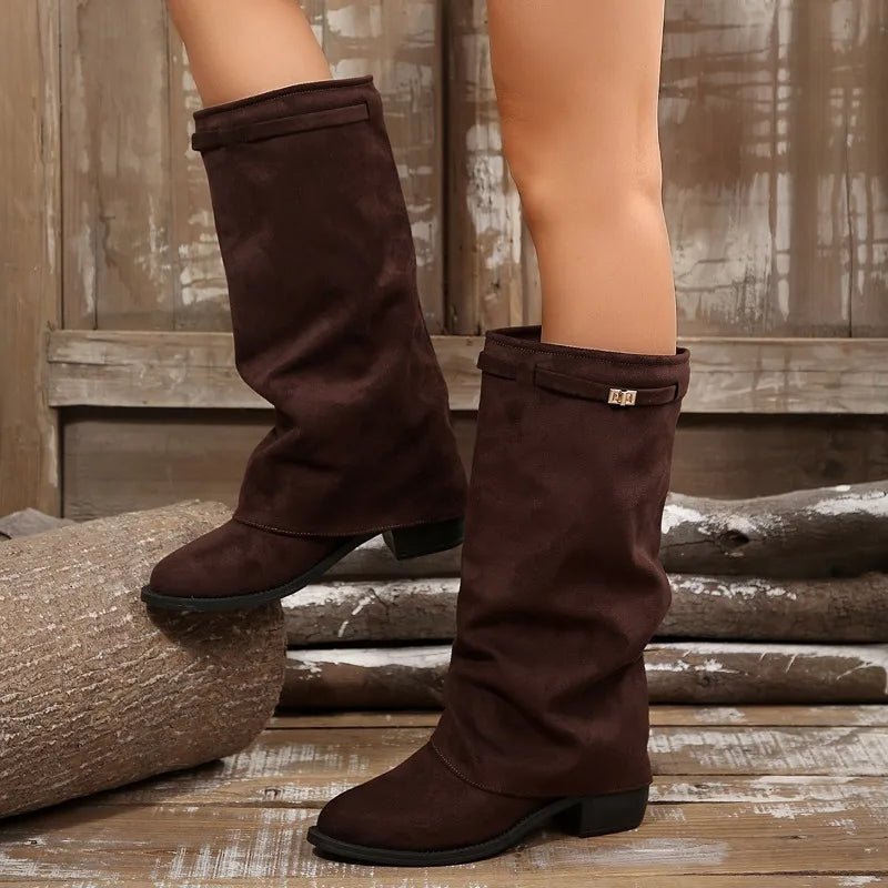 Botas hasta la rodilla Anne con hebilla y ante sintético
