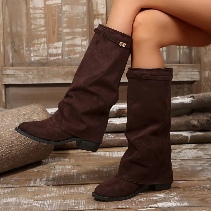 Botas hasta la rodilla Anne con hebilla y ante sintético