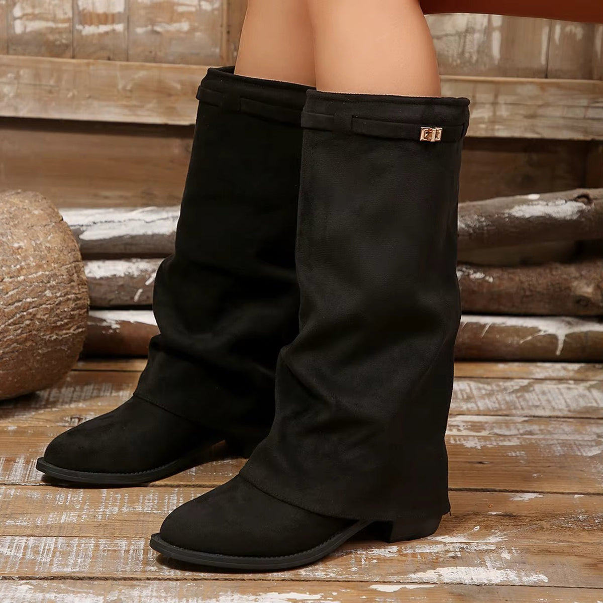 Botas hasta la rodilla Anne con hebilla y ante sintético