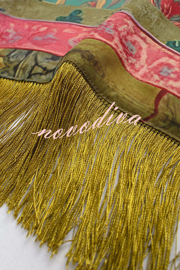 Pañuelo Cuadrado Británico Retro con Borlas