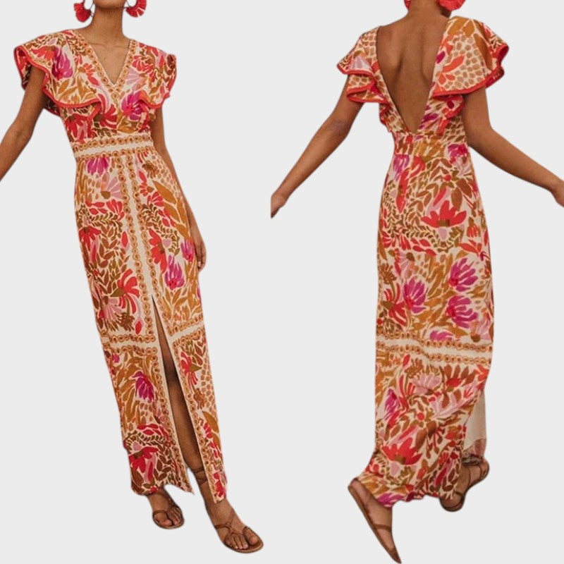 Jessy | Robe midi à col en V et fente